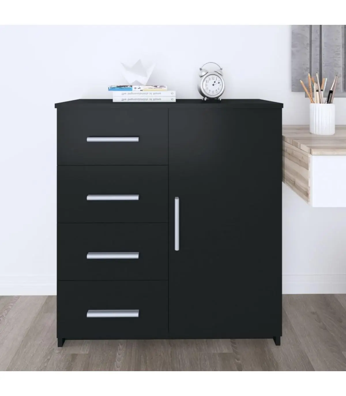 Black chipboard sideboard 79x35x88 cm