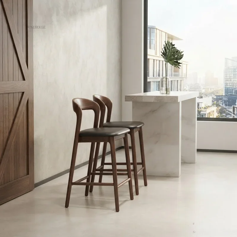 Nordic Bar Chairs Solid Wood Counter Stools Luxury Designer High Legged Kitchen Island Dining Chair Furniture Stool