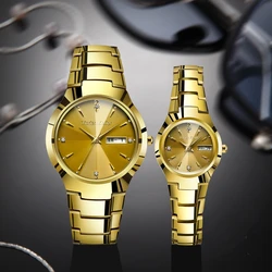 Marlen Keller's-Tungsten Steel Waterproof Quartz Watch, Couple Band, Calendário, New Fashion Trend