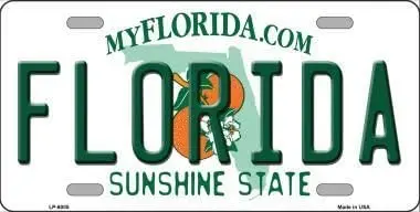 Metal License Plate Tin Sign 6x12 Inch-Florida Novelty Suitable for car, Garage, Club, Home Decoration.