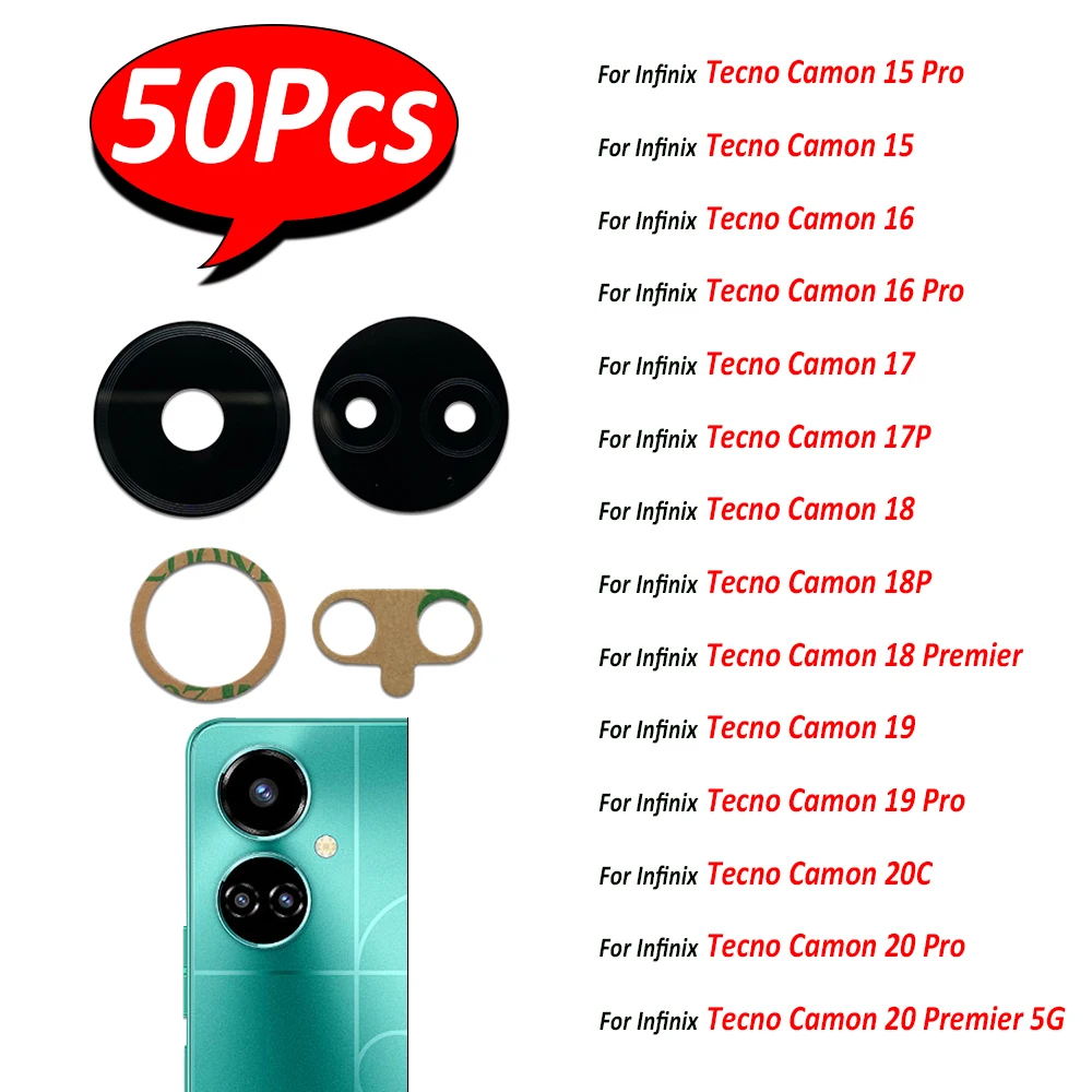 50Pcs，Back Rear Camera Glass Lens With Glue Ahesive For Infinix Camon 19 Pro 20 CK6 20 Premier 5G 18P 17P 18 17 16 15 Pro