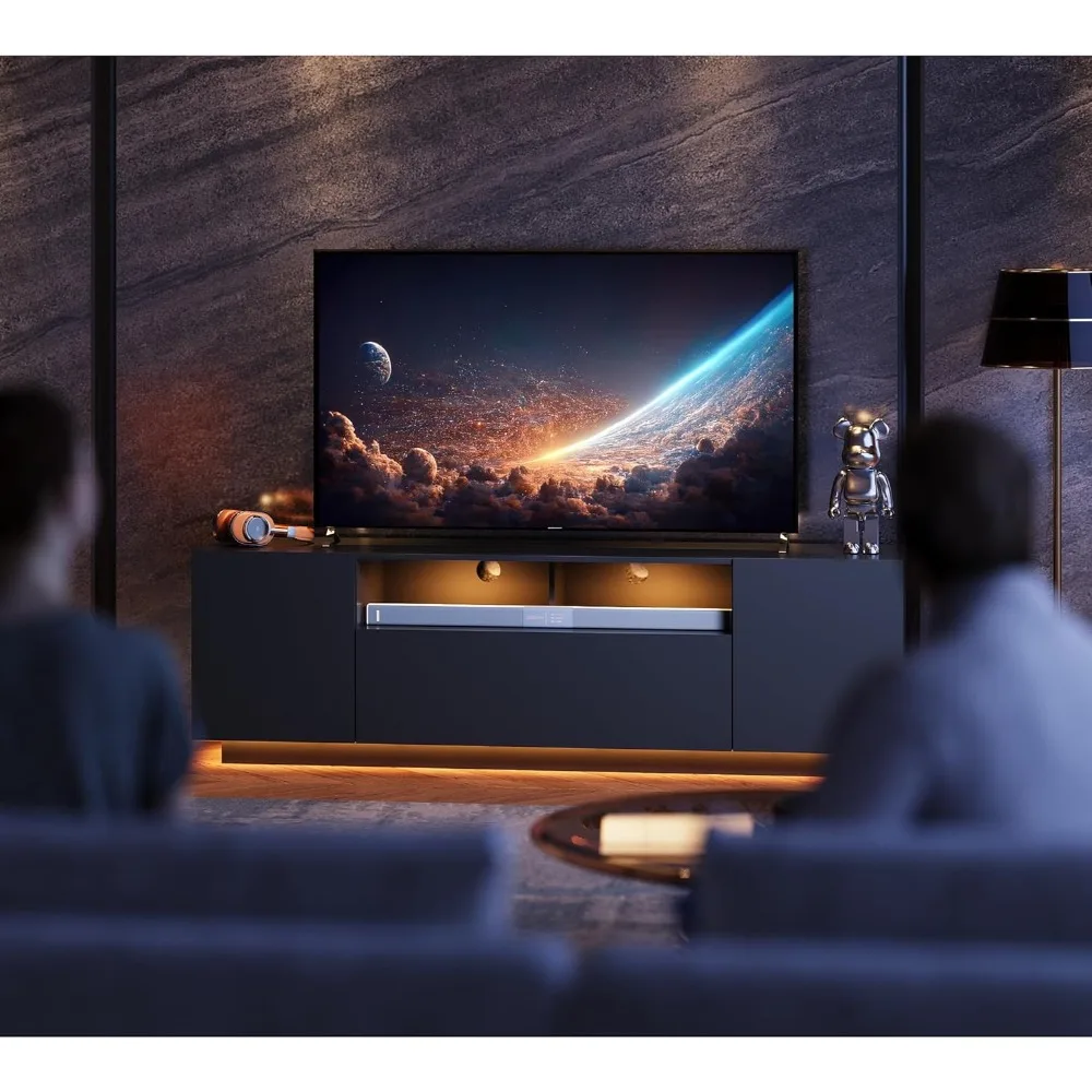 TV de 65 polegadas, centro de entretenimento moderno com LED, 58" com, suportes de TV