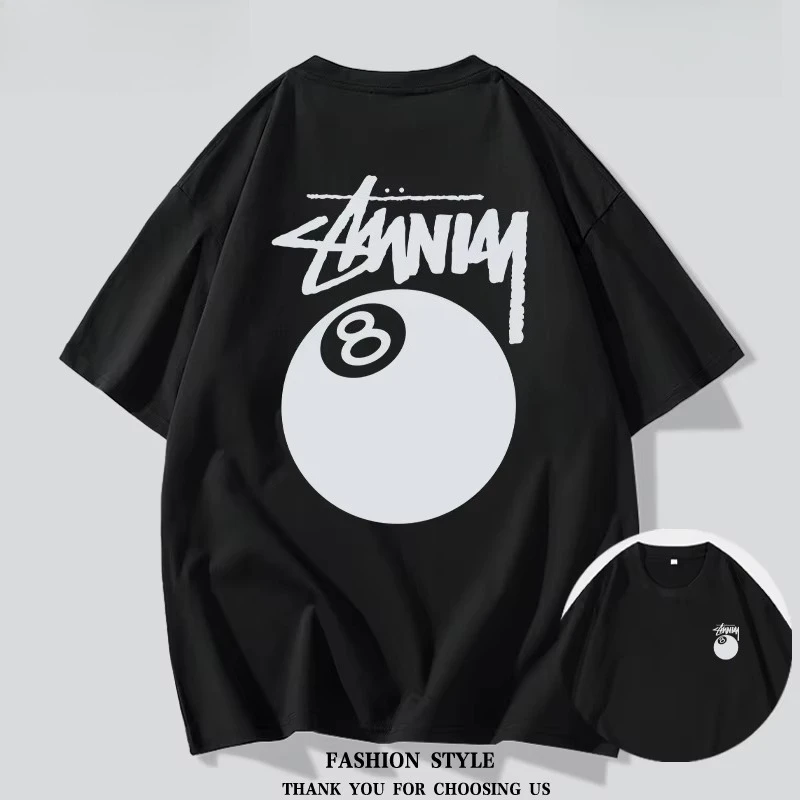 

2025 Black 8 Billiard Print Heavy Short Sleeve T-shirt Couple Top 2025 Summer High Quality Luxury Brand Ins Y2k Top Clothes