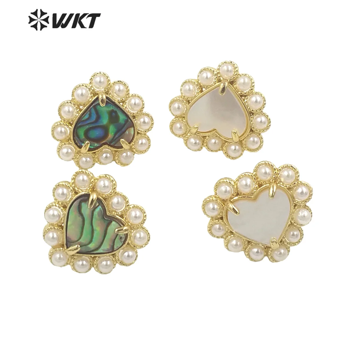 WT-MPE123   WKT 2023 Romantic Jewelry Natural Shell Heart-Shaped Making Earring Supplies Grand Party NEW Quality Sweet