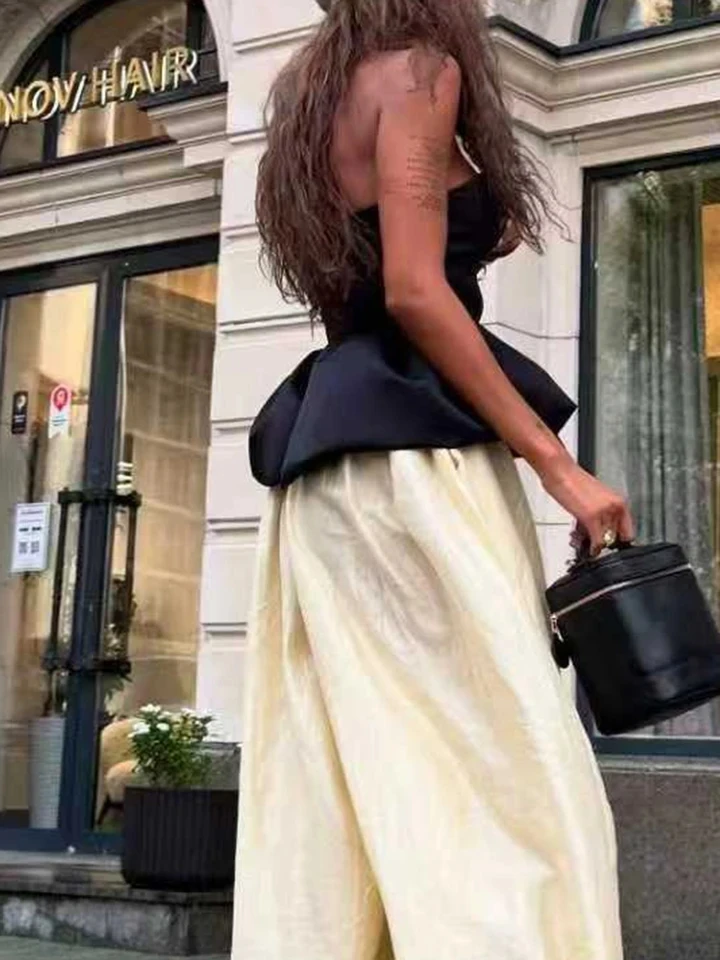 

Fashion Contrast Color Tops & Pants Sets Elegant French Style Slim Commute Outfits Summer New Lady Sleeveless Hollow Out Outfits