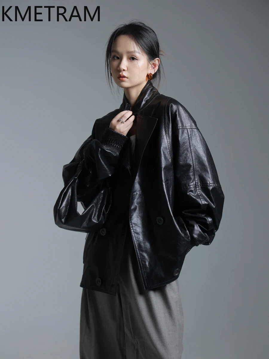 KMETRAM 100% Naturalna Skóra Owcza Damska Kurtka Skórzana Wysokiej Jakości Luźna Prawdziwa Skóra Zimowe Płaszcze 2025 Średniej Długości ropa mujer