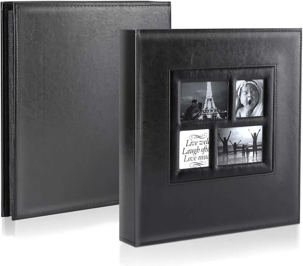 Large 500-Pocket Photo Album for 4x6 Pictures, Family Wedding Memory Book, Black Leather Cover