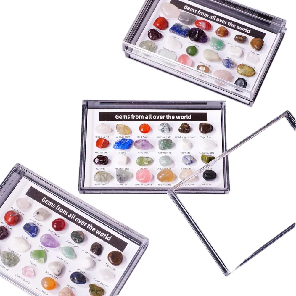 Coffret cadeau de cristaux de roche minérale, 24 pièces, pierres précieuses d'énergie de guérison, forme irrégulière, Collection d'échantillons naturels