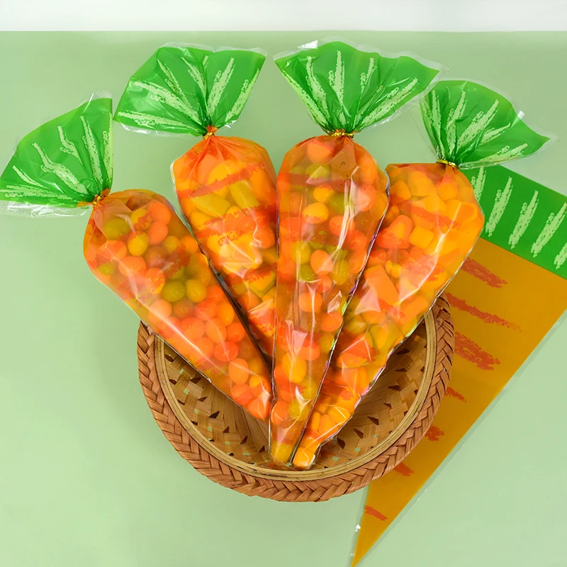 20/50pcs Easter Carrot Plastic Candy Bags Wedding Favors Sweet Biscuit Gift Packaging Bags Happy Spring Easter Party Decoration 5