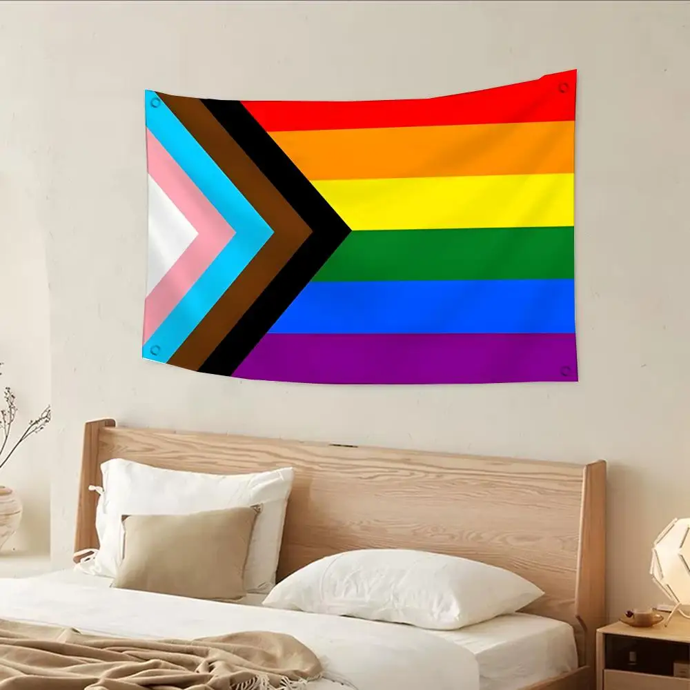 LGBTQ Progress Pride flag Flags Daily four rings hanging no edging for indoor use and outdoor decor easy hanging
