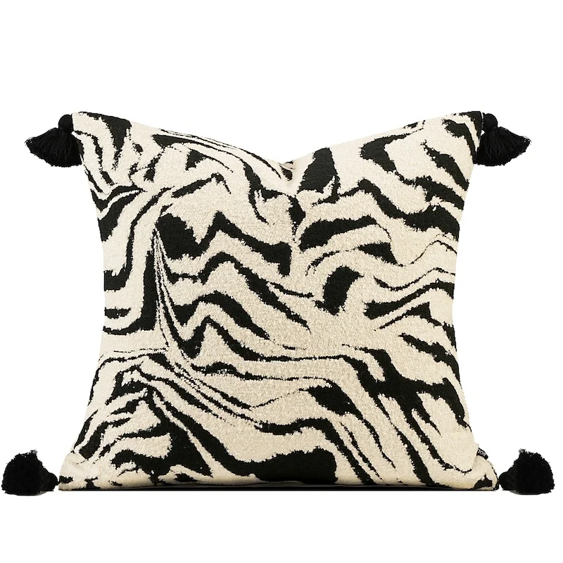Ivory White Black Color Pillows Animal Print Cushion Case Luxury Art Square Decorative Pillow Cover For Sofa Chair Home Decorate