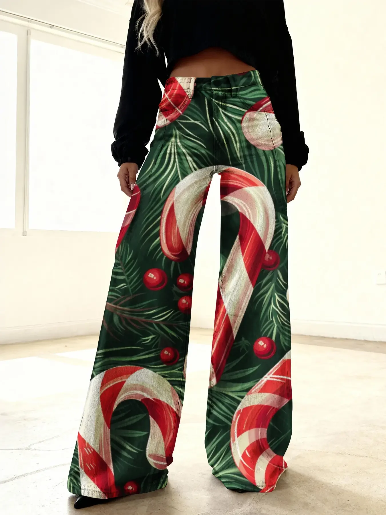 

Ladies' imitation denim pants lollipop house snowflake bow pattern autumn/winter 3D pattern