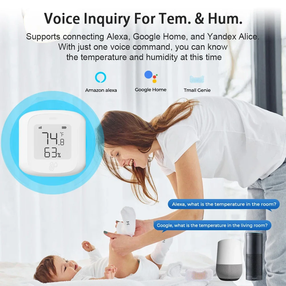 Tuya WiFi/Zigbee Sensor inteligente de temperatura y humedad termómetro interior Monitor de pantalla LCD funciona con el asistente de Google Alexa