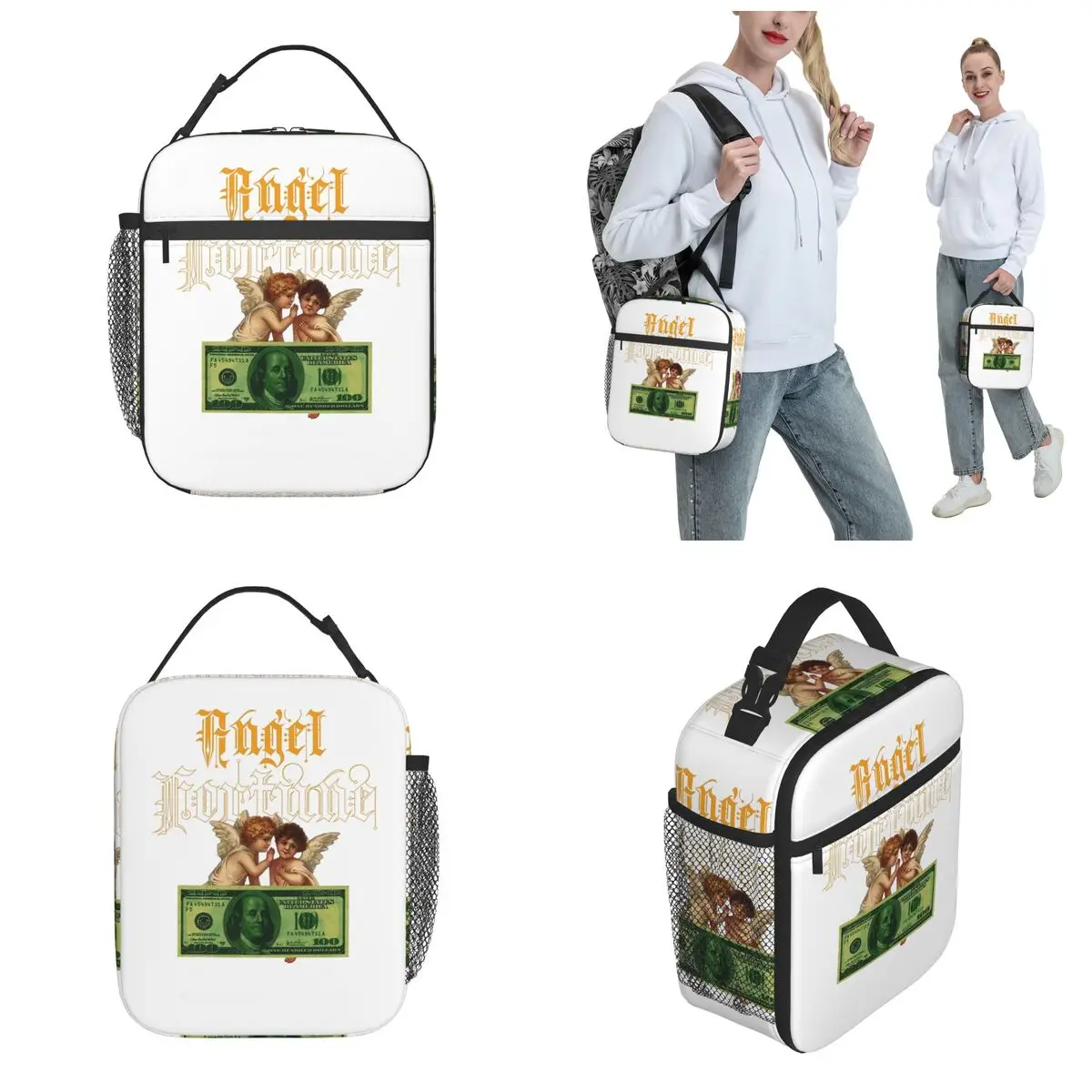 Angel Fortune Money Angel Insulated Lunch Bag Food Container Reusable Cooler Thermal Lunch Boxes For Travel