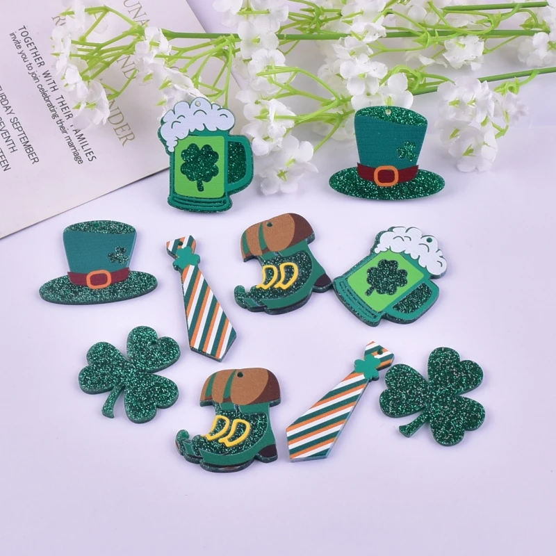 10 teile/paket Mode irischen Tag st. Parker's Day Acryl Charms Anhänger für Ohrring Halskette Schmuck machen Handwerk DIY