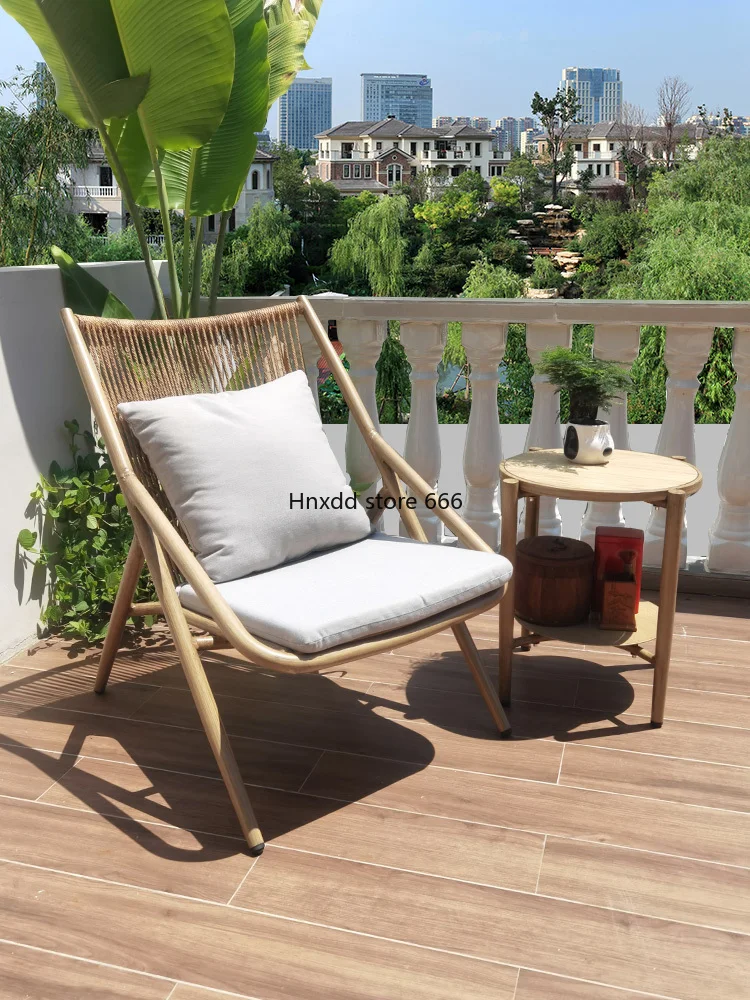 Balcony half recliner casual coffee table hand-woven rattan chair household back chair