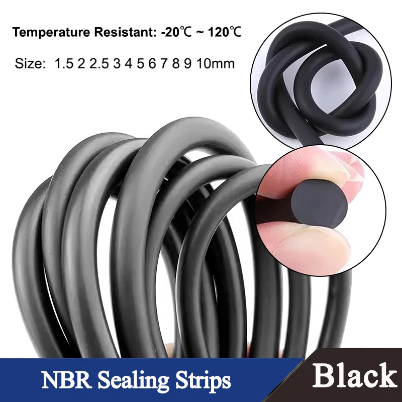 

1~10m NBR Rubber Strip Seal 1.5 2 3 4 5 6 7 8 9 10mm Black High Temperature Oil Resistant Nitrile Sealing Rope Solid Round Strip