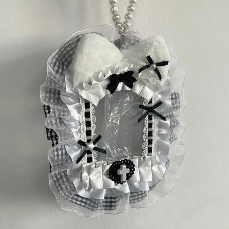 Sweet DIY Plush Card Holder with Ribbon Anime Lace Photocard Case Lolita Idol Display Photo Protector Case Card image 5