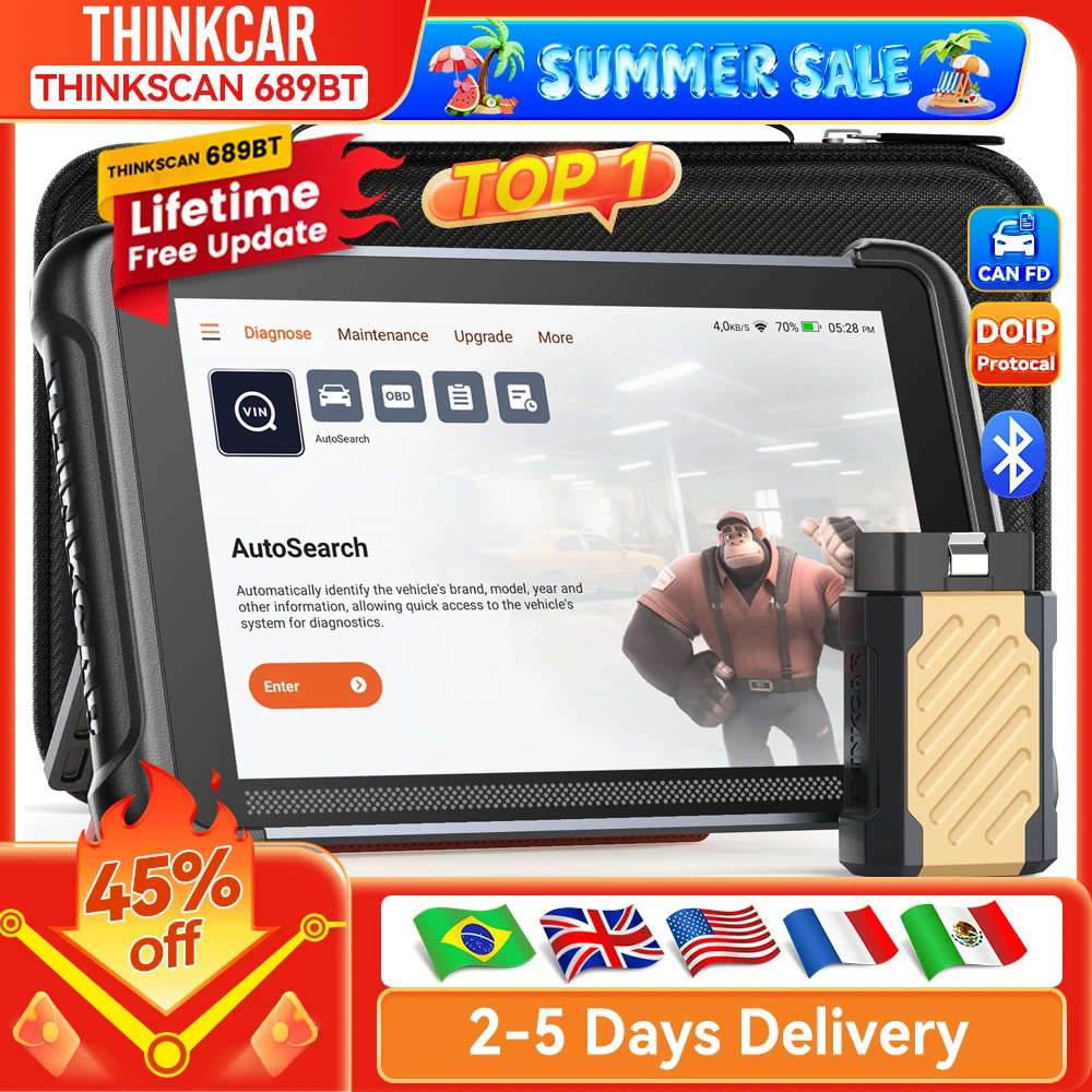 THINKCAR THINKSCAN 689BT Dwukierunkowy Skaner Diagnostyczny z Dożywotnimi Bezplatnymi Aktualizacjami, Diagnostyka Pełnego Systemu, 35+ Funkcji Resetowania, Kodowanie ECU