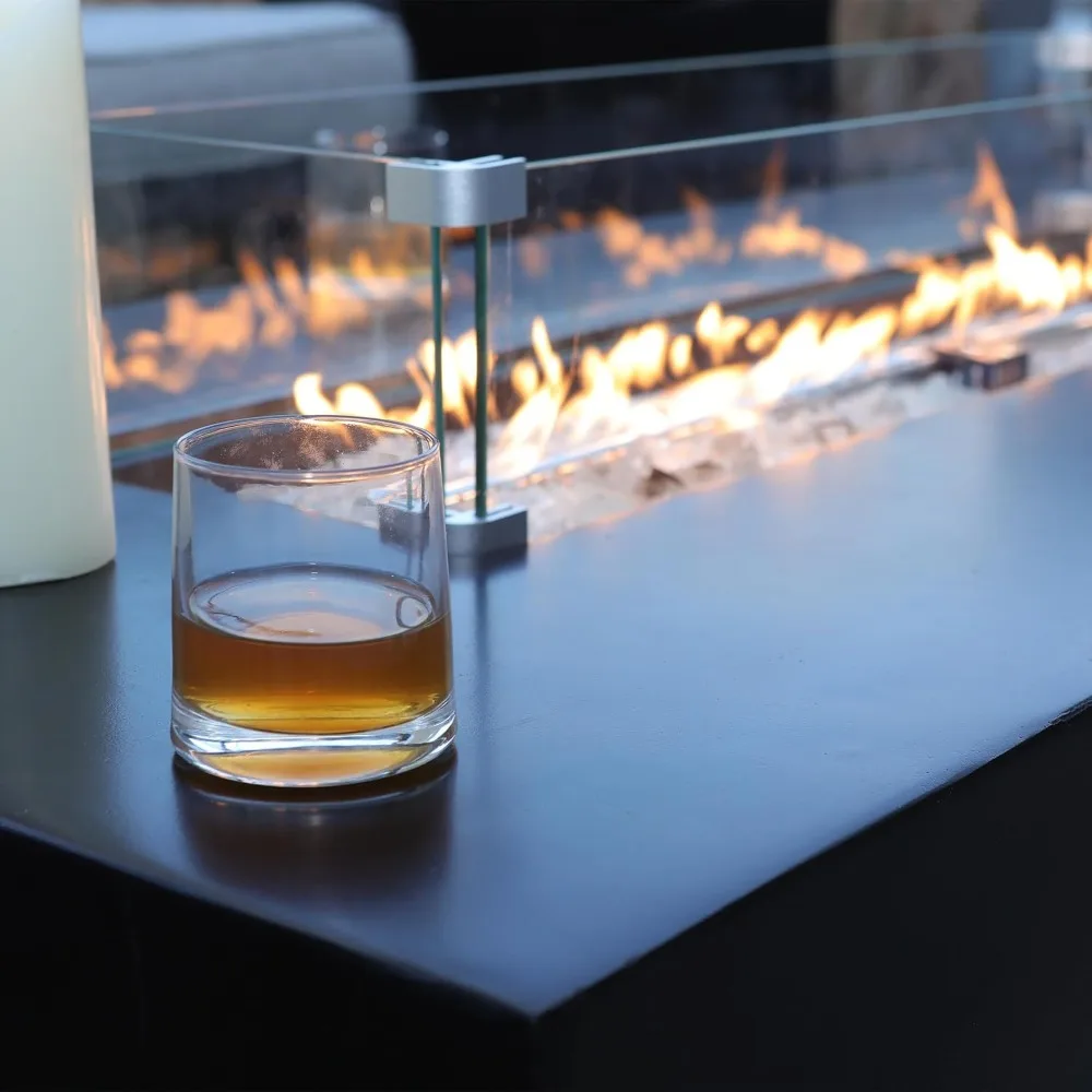 طاولة حفرة نار من البروبان مقاس 56 بوصة، طاولة حريق مستطيلة خارجية مع طاولة خزان (50,000 وحدة حرارية بريطانية)، 3 قطع حفرة حريق غاز باللون الأسود مع زجاج واي فاي