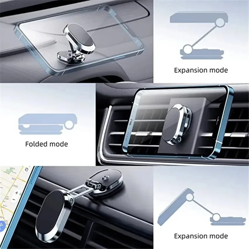 Universal Magnetic Car Holder Folding Strong Magnet Mount Mobile Phone Metal Stand GPS Phone Bracket for IPhone Samsung