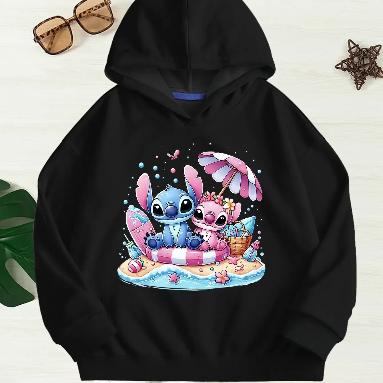 

Disney Stitch Beach Adventure Resort Children Hooded Sweatshirt Boy Girl Autumn Winter Daily Outdoor Casual Warm Soft Sportswear