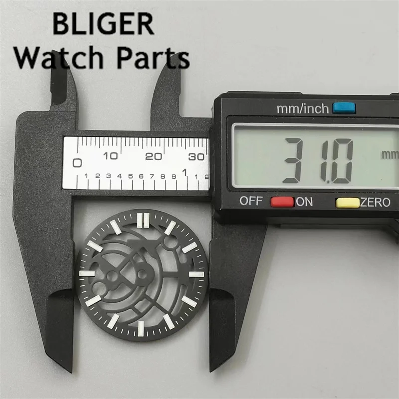 BLIGER 31mm Black watch dial Green luminous dial fit NH70 NH72 movement fit 3 o'clock crown 3.8 o'clock crown 4.5 o'clock crown