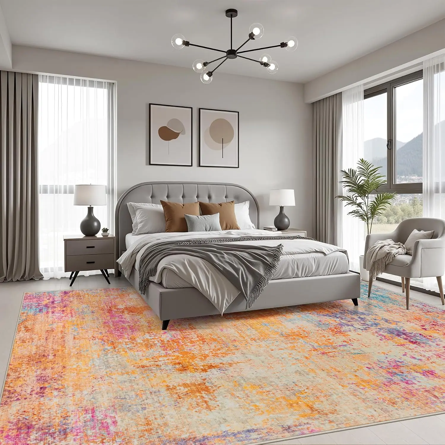 Extra Large 10x12 Modern Abstract Galaxy Haze Area Rug Washable Non Slip Carpet for Dining Room Office Farmhouse Home Decor