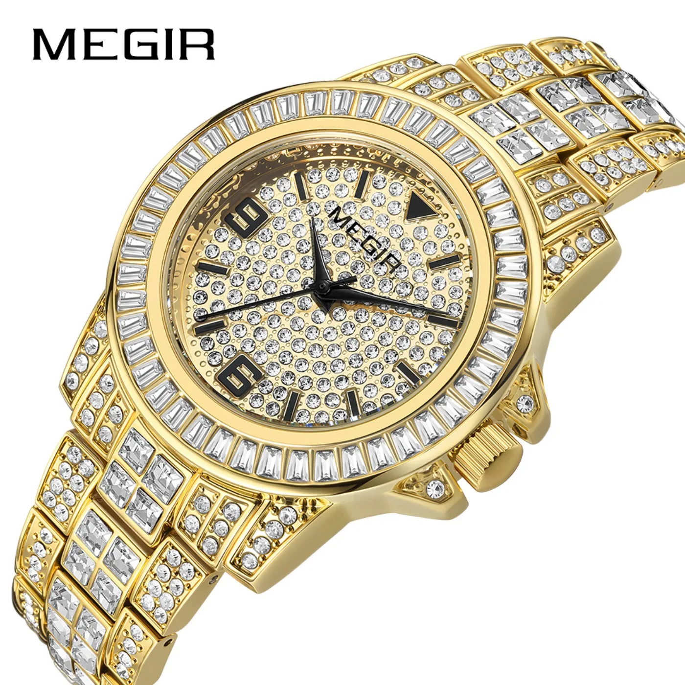MEGIR Luxury Diamond Watches Unisex Fashion Analog Quartz Watch Bracelet Wristwatch Men Rhinestone Strap Relogios Masculino