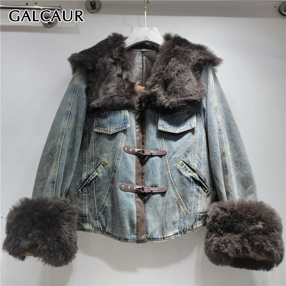 

GALCAUR Solid Spliced Pocket Retro Jacket Female V Neck Long Sleeve Loose Casual Lazy Women's Jackets Autumn Style Fashion New