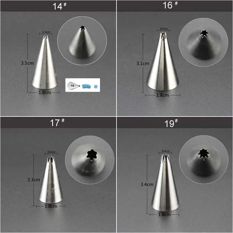 Kleine Edelstahl-Dekorationsdüsen Spritztüllen Konditorei-Spitzen Fondant Tortendekoration Zuckerguss-Werkzeuge Backzubehör – Detail 5