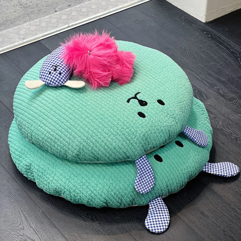 

Cotton Soft Cute Cushion Pet Cushion Round Quilted Cotton Non-Stick Hair Removable Puppy Deep Sleep Dog Bed Kennel Dog Supplies