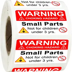 500 pcs Choking Warning Hazard Labels 1*2 Inch Red Small Parts Suffocation Warning Stickers Not for Children Under 3 Years