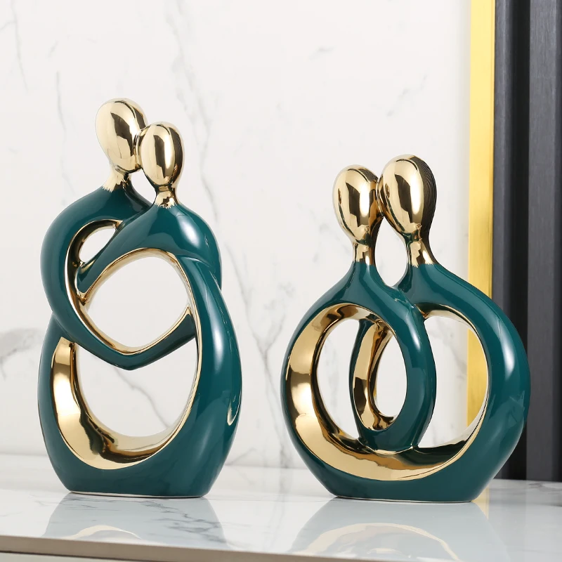 Gold-plated Sculpture Abstract Couple Ornaments Crafts Room Office Bookcase High-end
