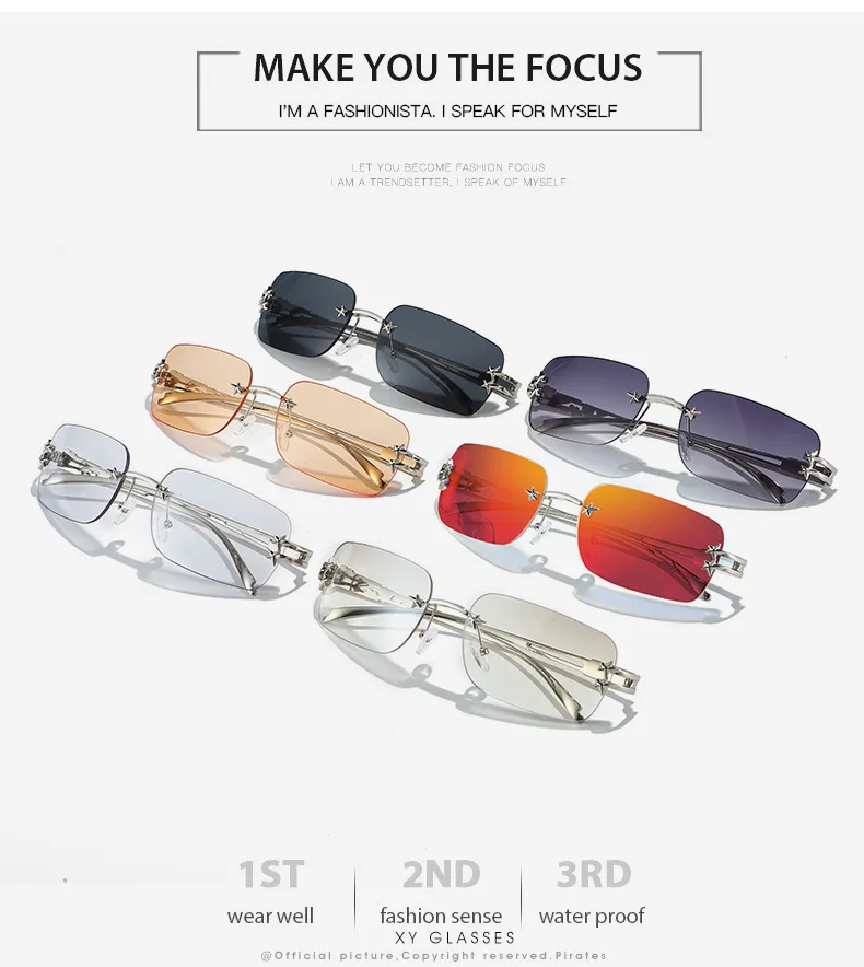 2025, rechteckige Y2K-Sonnenbrille für Damen, Markendesigner, randlose Sterne, verspiegelt, coole Mode-Sonnenbrille für Herren – Detail 3