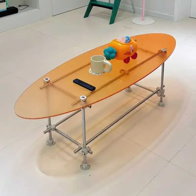 Surf table few modern simple stainless steel coffee table acrylic color sofa edge few small apartment living room oval