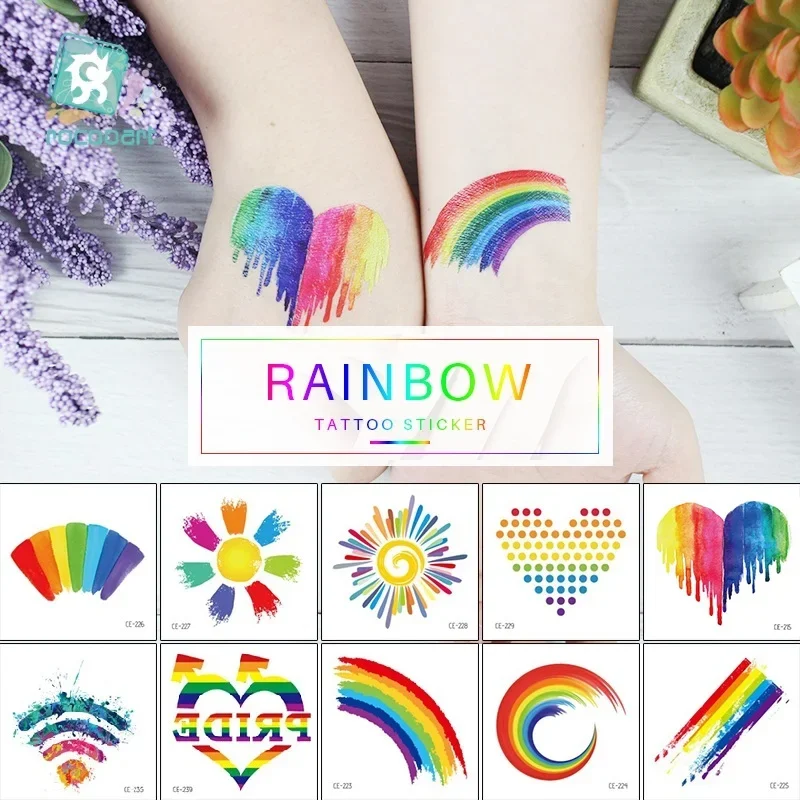 12 Stks/partij Regenboog Tattoo Stickers Kleurrijke Tijdelijke Tatoeages Wifi Ontwerp Nep Tatoo Palm Lippen Flash Taty Body Art Tatouage