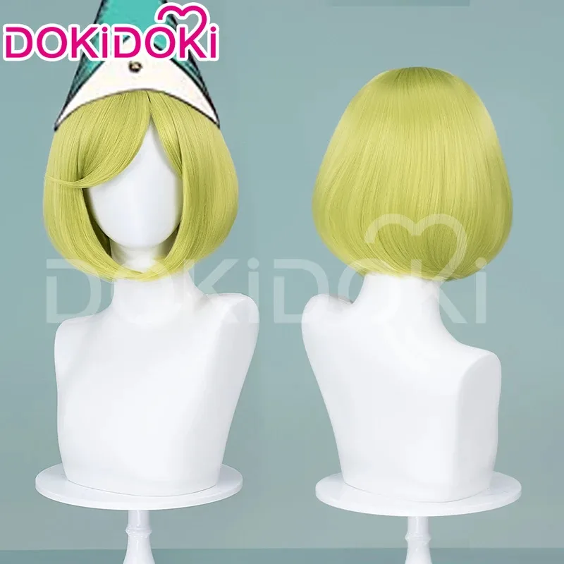 En STOCK Cosplay Anime sombrero de bruja Atelier DokiDoki Coco mujeres corto verde/amarillo pelo gratis peluca gorra Halloween