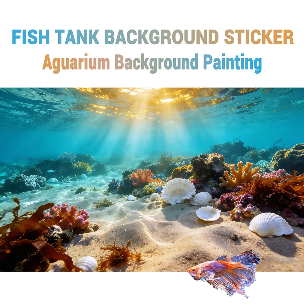 Beaches and Shells, Fish Tank Background Painting, Aquarium Stickers, Self-Adhesive Front, Aquarium Landscape Decoration