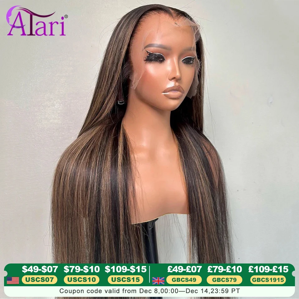 女性用の滑らかなナチュラルヘアウィッグ,ブロンドのハイライトが付いたアッシュブラウンヘアピース,透明なフロントレース,レミーの髪,5x5,13x6,13x4