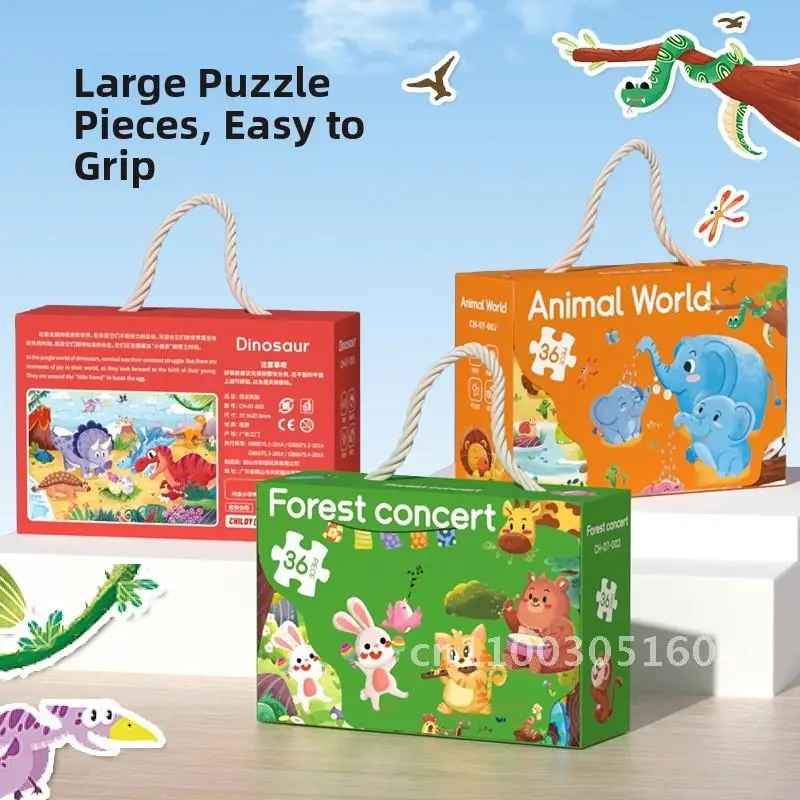 36 pezzi di giocattoli puzzle dinosauri per bambini, regali per l'educazione della prima infanzia, giocattoli puzzle per bambini