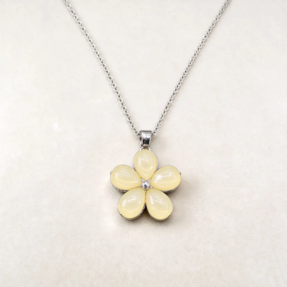 Silver Plated Flower Pendant Necklace Opal Stone Dainty Fashion Jewelry Wedding Birthday Anniversary Gift for Women