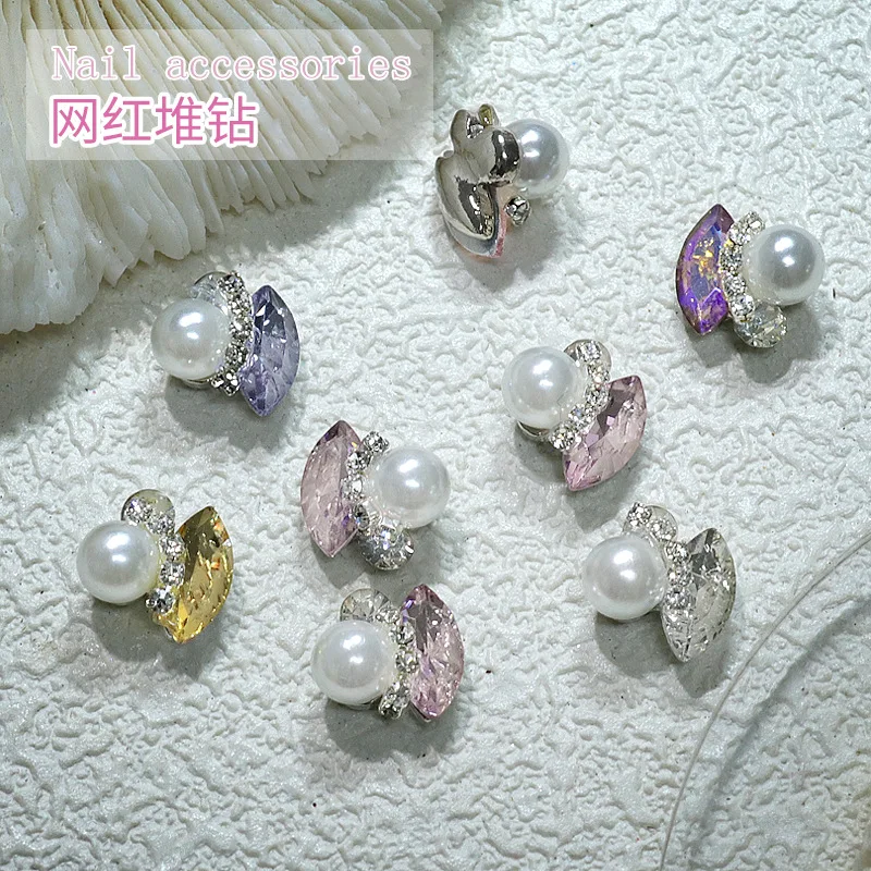 5Pcs Nail Luxury Pearl Crystal Rhinestones Luxury Sparkle Nail Accessories For Korean Shining Nail Art Designs Charms Jewelry