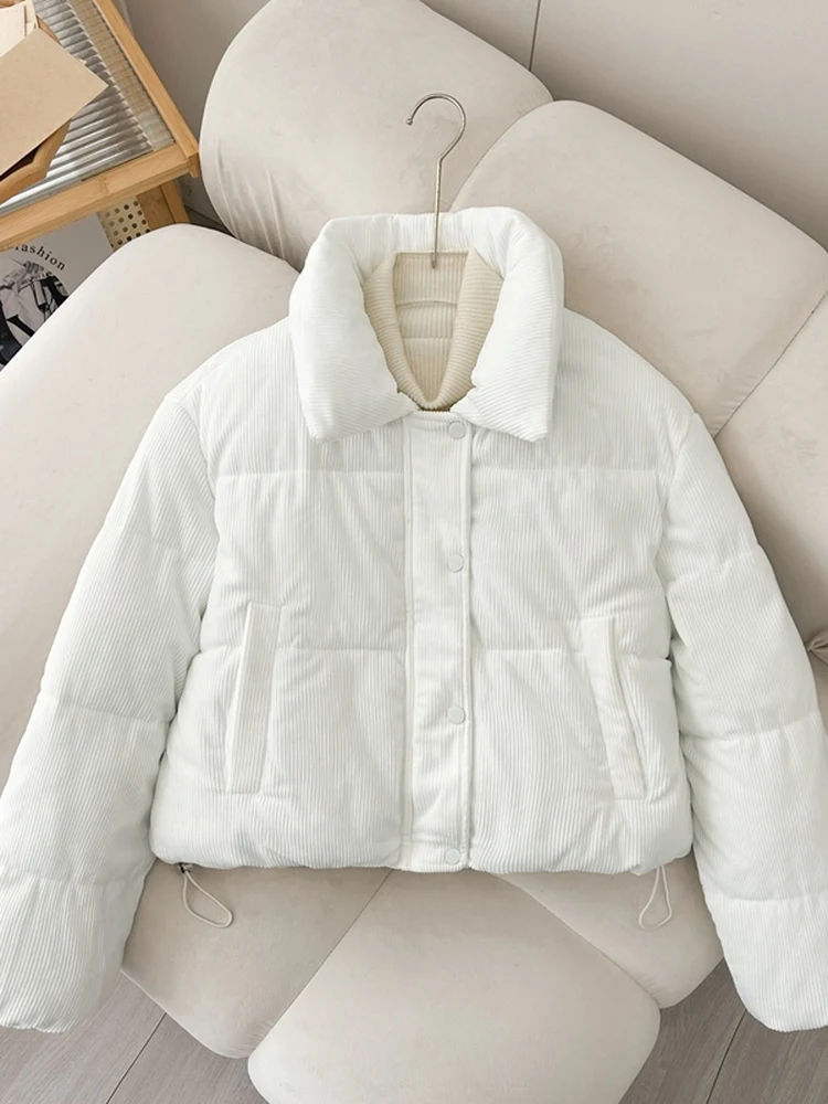 

Женская свободная хлопковая куртка в корейском стиле, повседневная, с вельветовым воротником, в клетку, зимнее пальто с длинными рукавами на молнии