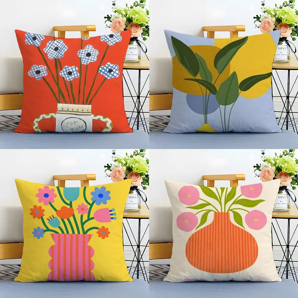 Fragrant Pink Flower Market Vase Floral Plant Cushion Cover Washable Linen comfort Soft  for Sofa Bed Cozy Home Room Decor