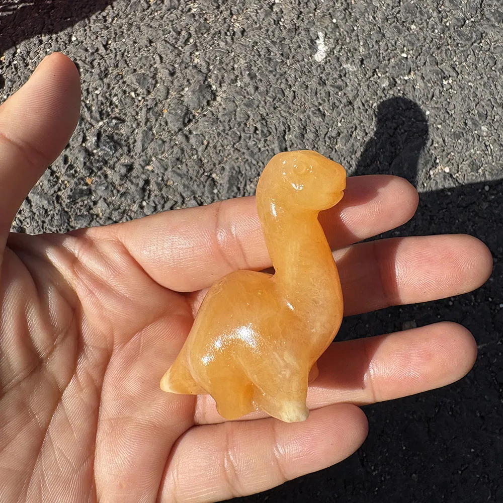 Custom Handcrafted Natural Calcite Dinosaur Figurine - 6cm Cute Gemstone Brontosaurus Statue Collectible Home Decor