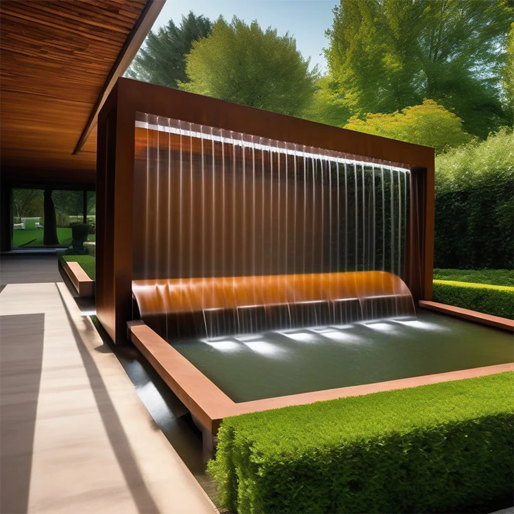 

Low-Maintenance Corten Steel Rain Curtain Fountain | Ideal Outdoor Decoration for Home Gardens