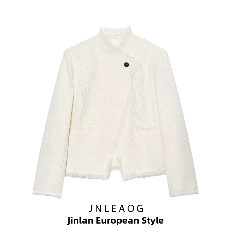 JNLEAOG - Traje de Falda Corta de Nueve Puntos con Borde Deshilachado para Mujer, Estilo Estándar, Fibra de Poliéster, Chaque...