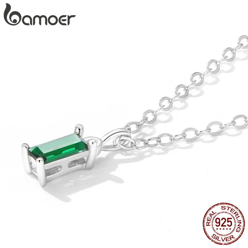 Bamoer 925 prata esterlina verde zircão pingente colar para mulheres jóias finas banhado a ouro link corrente feminino jóias presente 17.3''