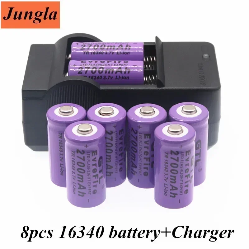 100% New original 16340 Battery CR123A 16340 Battery 2700mAh 3.7V Li-ion Rechargeable Battery+16340 Charger